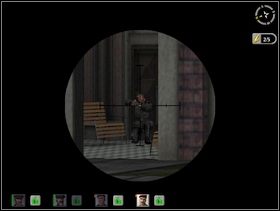 Stamtąd powinien mieć dobry podgląd na wnętrze budynku stacji kolejowej (wejście do niego widać na poprzednim obrazku po prawej stronie) i dostrzec w lunecie snajperki jednego z Fryców pilnujących pilotów - Misja 3