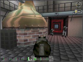 W hali zaś znajduje się wejście (wrota) prowadzące do podziemnej części tego niemieckiego ośrodka pracującego nad wytwarzaniem ciężkiej wody potrzebnej do skonstruowania bomby atomowej - Misja 3