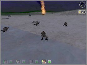 Staraj się rozdzielić zespół, utrzymać przynajmniej kilkumetrowe odstępy pomiędzy żołnierzami bo w grupie można ich łatwo wszystkich wyeliminować z gry jedną serią - Misja 2