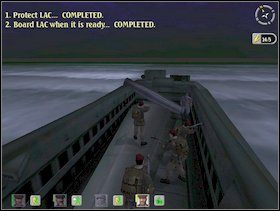 Kiedy Niemcy przestaną się pojawiać i usłyszysz sygnał (syrenę), którym agent na barce daje znać, że jest ona gotowa do odpłynięcia wycofaj się (pojedynczo, asekurując się nawzajem lub grupą) na ową łódź aby zakończyć misję - Misja 2