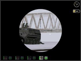 Strzelca kaemu na transporterze i niemieckiego snajpera na zniszczonym moście możesz wyeliminować ze snajperki strzelając do nich mniej więcej z pozycji X1 -X3 - Misja 1