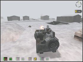 Przejedź się swoim pojazdem po całej bazie likwidując Szkopów, których zauważysz w tym dwóch Niemców z karabinami maszynowymi w miejscu oznaczonym na mojej mapie jako MG34 (między chatkami) - Misja 3