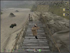 Zejdź ze ściany wąwozu mostkiem który znajduje się za stanowiskiem ckmu na skałce - Misja 2