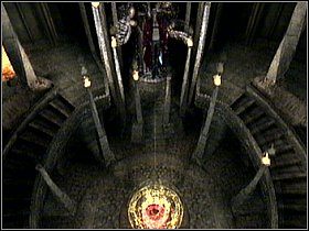 W pomieszczeniu tym (Living Statue Room) wskocz na drugie piętro i podbiegnij do urządzenia na końcu korytarzyka - [Solucja] Misja #5 - Devil May Cry 3: Dantes Awakening - poradnik do gry