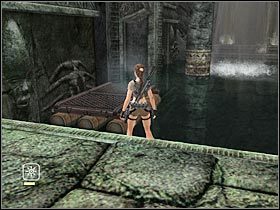 Skorzystaj z harpuna, aby przyciągnąć platformę do pierwszego słupa - Ghana - Pursuing James Rutland (3) | Etap 4 | Tomb Raider Legenda - Tomb Raider: Legenda - poradnik do gry