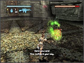 Zraniony boss będzie unikał do znajdujących się na górze punktów, dzięki którym całkowicie się wyleczy - Ghana - Pursuing James Rutland (7) | Etap 4 | Tomb Raider Legenda - Tomb Raider: Legenda - poradnik do gry