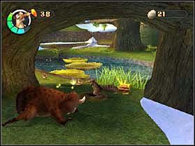 Dalej, przepłyń lub przeskocz nad wodą i wykop z ziemi orzecha włoskiego (1/3) - FOREST 01 - Epoka Lodowcowa 2: Odwilż - poradnik do gry