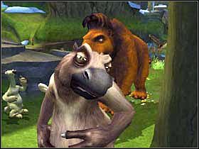 Zauważysz, że nosorożec, uderzając głową w drzewo, strącił jedno jabłko - FOREST 02 - Epoka Lodowcowa 2: Odwilż - poradnik do gry