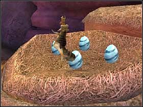 Skieruj się do ostatniego już gniazda, podnieś niebieskie jajo, zeskocz na dół i przejdź do właściwego kolorystycznie gniazda - MUD BOG 02 - Epoka Lodowcowa 2: Odwilż - poradnik do gry