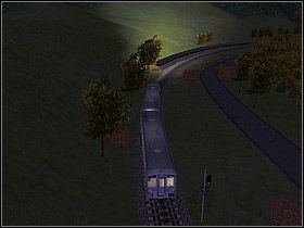 Po wyruszeniu ze stacji (jak widzisz jest ciemno, więc włącz światła) nie przyśpieszaj za bardzo, bo już przed 14 słupkiem milowym znajduje się żółta flaga (25km/h) - Quake-Damaged Track | Hisatsu Line | Microsoft Train Simulator - Microsoft Train Simulator - poradnik do gry