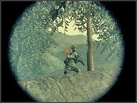 Skorzystaj z wąskiej ścieżki, tak aby wejść na podwyższenie, na którym znajdowały się zlikwidowane wrogie jednostki (#1) - [Misja 06] Ready for bear - cz.1 | Tom Clancys Ghost Recon Advanced Warfighter - Tom Clancys Ghost Recon: Advanced Warfighter - poradnik do gry