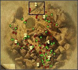 Oznaczenia na mapie: 1 - miejsce startu - [Misja 2.1] Eagles Nest - Trouble at Eagles Nest cz.1 | Desperados 2 - Desperados 2: Coopers Revenge - poradnik do gry