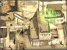 Wybierz teraz Sama, wróć się do miejsca startu (przechodząc przez duży plac) i spróbuj zlokalizować kolejną laskę dynamitu (Dynamite; #1) - [Misja 2.2] Eagles Nest - Sanchez Sees Red cz.2 | Desperados 2 - Desperados 2: Coopers Revenge - poradnik do gry