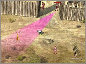 Korzystając z okazji możesz również odciągnąć gostka, który stoi na wieży zlokalizowanej niedaleko stajni (#1) - [Misja 4.2] Fort Wingate - Hawkeyes Liberation cz.5 | Desperados 2 - Desperados 2: Coopers Revenge - poradnik do gry