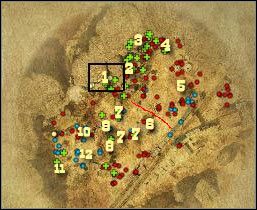 Oznaczenia na mapie: 1 - miejsce startu - [Misja 6.3] Sacred Mountain - The Execution cz.1 | Desperados 2 - Desperados 2: Coopers Revenge - poradnik do gry