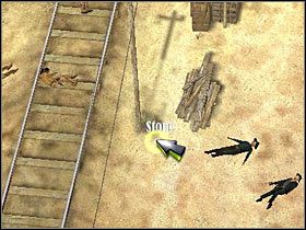 Ustaw się niedaleko zabitego gostka, a następnie przy użyciu łuku rozpraw się z dwoma gostkami znajdującymi na dole (#1) - [Misja 6.4][FINAŁ] Sacred Mountain - Coopers Revenge cz.2 | Desperados 2 - Desperados 2: Coopers Revenge - poradnik do gry