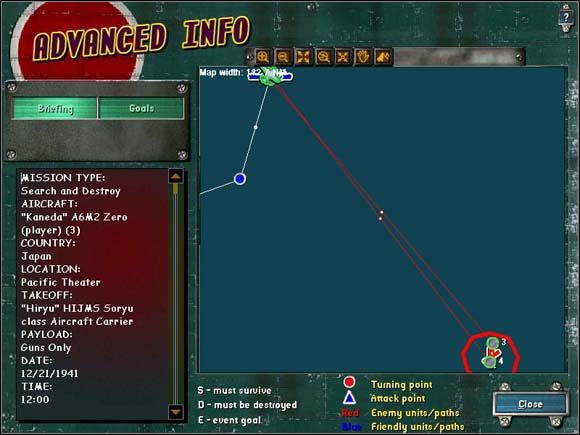 Widok na trasę i opis zadania. - Wprowadzenie - Przykładowa misja - Microsoft Combat Flight Simulator 2: WWII Pacific Theater - poradnik do gry