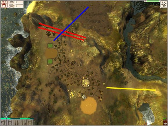 Trzecim z czterech miast do zdobycia jest osada w południowo zachodniej części mapy, tam gdzie w podstawowej wersji gry sam rozbudowywałeś stolicę - gameplay - zło | WYSPA DRUGA Black & White 2 Wojny Bogów - Black & White 2: Wojny Bogów - poradnik do gry