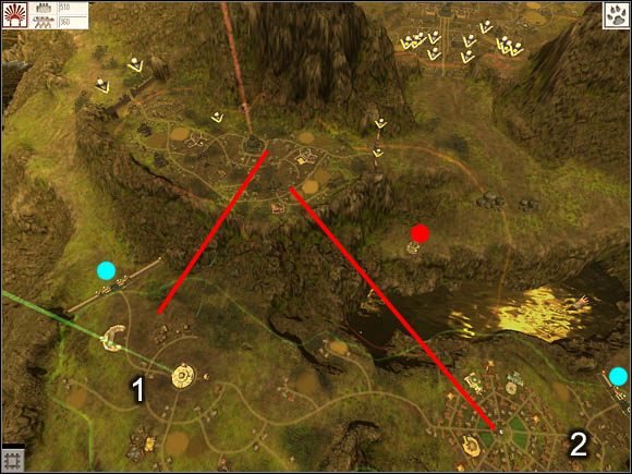 Ataki prowadzić będzie z sąsiadującego z Tobą miasta, ze wzniesienia - gameplay | WYSPA CZWARTA Black & White 2 Wojny Bogów - Black & White 2: Wojny Bogów - poradnik do gry