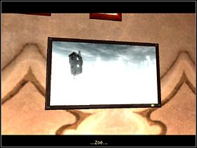 Wychodząc, na wiszącym tuż przy schodach nieczynnym ekranie, Zoe znów dostrzega tajemniczy obraz i zostaje ponownie wezwana do ratowania April Ryan - Rozdział 1 - Dwa tygodnie wcześniej | Rozdziały 0 i 1 - Dreamfall: The Longest Journey - poradnik do gry