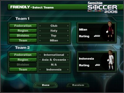 Wybieramy drużyny, którymi rozegramy mecz towarzyski. - Mecz towarzyski | Tryby gry w Sensible Soccer 2006 - Sensible Soccer 2006 - poradnik do gry