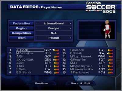 Jeśli chcemy, możemy wprowadzić faktyczne nazwiska zawodników - brak licencji powoduje, iż dostępne są nieprawdziwe. - Edycja zawodników, drużyn, turniejów | Edytor w Sensible Soccer 2006 - Sensible Soccer 2006 - poradnik do gry