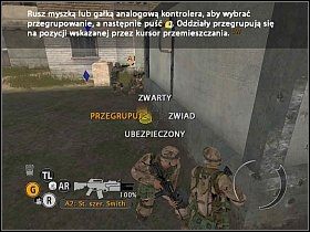 Według wskazówek na ekranie, podziel swój oddział na dwa mniejsze i wyślij je do dwóch narożników wskazanego przez romby budynku - Misja 1 - Rozkaz wymarszu - Full Spectrum Warrior: Ten Hammers - poradnik do gry