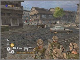 Kiedy ten rejon miasta będzie bezpieczny, wróć do ciężarówki, gdzie zaczynałeś misję i odnów zapasy, po czym wyrusz w prawą stronę - Misja 2 - Na ratunek - Full Spectrum Warrior: Ten Hammers - poradnik do gry