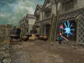 Dziwna błękitna narośl oplata drzwi wejściowe, cały czas sprawiając wrażenie żywego organizmu. - Sakai City, Senchu- Japonia cz.1 | Onimusha 3 Demon Siege - Onimusha 3: Demon Siege - poradnik do gry