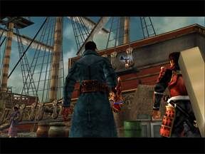 Tak jak przewidywaliśmy statek jest w porcie, ale niestety oprócz niego jest ktoś jeszcze - Sakai City, Senchu- Japonia cz.3 | Onimusha 3 Demon Siege - Onimusha 3: Demon Siege - poradnik do gry