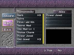 Pozostaje już tylko podświetlić napis Warp i odpowiedzieć twierdząco na pytanie, czy Ako ma wyruszyć - Podmorska Świątynia cz.1 | Onimusha 3 Demon Siege - Onimusha 3: Demon Siege - poradnik do gry