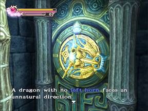 Rzeźba? Raczej tajemny zamek, niestety głowa bestii pozbawiona jest jednego rogu - Podmorska Świątynia cz.2 | Onimusha 3 Demon Siege - Onimusha 3: Demon Siege - poradnik do gry