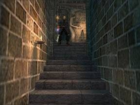 Małymi drzwiami w lewej nawie świątyni wchodzimy w korytarz ze schodami wiodącymi na dół. - Mont-Saint-Michel - Francja cz.7 | Onimusha 3 Demon Siege - Onimusha 3: Demon Siege - poradnik do gry