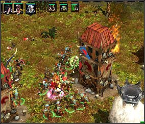 Po przejściu przez portal (1) udaj się do kwatery głównej (2) - The Storm on DraghLur - DraghLur (1) | Ur the Patriarch - Spellforce 2: Czas Mrocznych Wojen - poradnik do gry