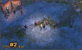 Przy wejsciu [#1] będzie stać Paralus, po odsłuchaniu jego wypowiedzi przejdź do centrum obozowiska - [Main Quest] Spartans At War | Solucja Titan Quest - Titan Quest - poradnik do gry