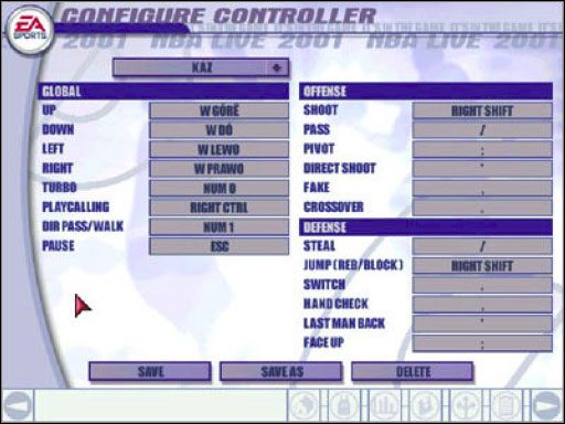 Dla ujednolicenia opisu wprowadzę numery poszczególnych klawiszy w konfiguracji takiej w jakiej ja grałem - Sterowanie | Podstawy NBA Live 2001 - NBA Live 2001 - poradnik do gry