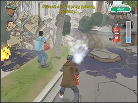 Po prawej stronie powinieneś zauważyć niewielką kładkę, na której stoją uwięzione dzieci (#1) - Trzęsienie ziemi (4) | Etap 3 | Bad Day LA - Bad Day L.A. - poradnik do gry