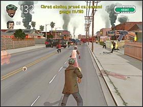 Generalnie założenie tej zagadki jest takie, iż ugaszeni cywile skierują się do zaparkowanego kawałek dalej autobusu (#1), tak aby spróbować zepchnąć go do dziury - Pożar (4) | Etap 5 | Bad Day LA - Bad Day L.A. - poradnik do gry