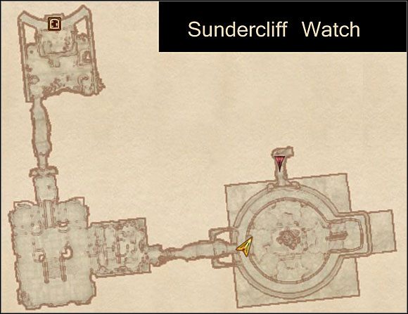 Pokonując kolejnych przeciwników, dojdź do punktu zaznaczonego na mapie, czyli przejścia na niższy poziom (Sundercliff Village) - Oblivion: Mehrunes Razor (1) - The Elder Scrolls IV: Oblivion - poradnik do gry