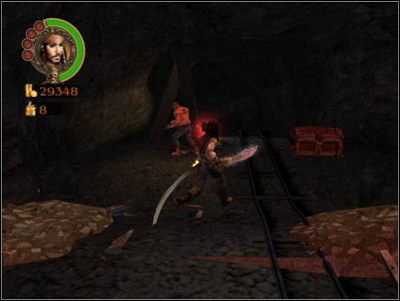 Podążając dalej tą drogą dotrzesz do drugiego z piratów, który po uwolnieniu pobiegnie, by włączyć dla ciebie windę - Silver Mine, Cloudy Lining | Misje - Pirates of the Caribbean: The Legend of Jack Sparrow - poradnik do gry