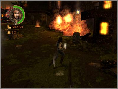 Opróżnij skrzynię położoną tuż obok miejsca startu i ruszaj pomóc przygniecionemu płonącą kłodą wieśniakowi, który weźmie się za gaszenie ognia (a właściwie ustawi się w kolejce przy studni) - Sacked Without a Shot | Misje - Pirates of the Caribbean: The Legend of Jack Sparrow - poradnik do gry