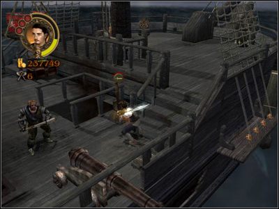 Weź jedną z nich i biegnij na górę, gdzie znajdziesz stos skrzyń z kawałkiem mapy ukrytym wewnątrz - Broadsides | Misje | Pirates of the Caribbean The Legend of Jack Sparrow - Pirates of the Caribbean: The Legend of Jack Sparrow - poradnik do gry