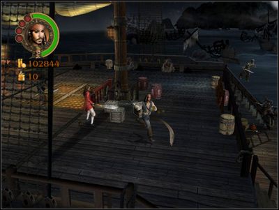 Na dobry początek będziesz musiał odzyskać dwie połówki dzwonu, po drodze ratując żołnierza zwisającego z deski za burtą (w podzięce wręczy ci on kawałek mapy) - Dauntless Derring-Do | Misje - Pirates of the Caribbean: The Legend of Jack Sparrow - poradnik do gry