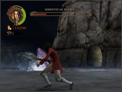 Kiedy wyjdziesz na światło dzienne czeka cię walka z Serpent de Muerte, która w praktyce sprowadza się do obrzucenia bestii toporkami, do woli uzupełnianymi w beczce po prawej stronie - Pirates Cursed and Even Worse | Misje - Pirates of the Caribbean: The Legend of Jack Sparrow - poradnik do gry