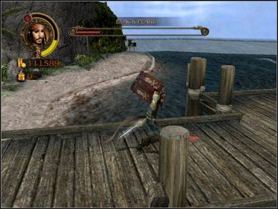 Nim wbiegniesz na pokład Perły zgarnij stojącą przy wejściu beczkę i z jej pomocą wysadź stos skrzyń po drugiej stronie fortu, odsłaniając ostatni kawałek mapy - Escaping the Truth | Misje | Pirates of the Caribbean The Legend of Jack Sparrow - Pirates of the Caribbean: The Legend of Jack Sparrow - poradnik do gry