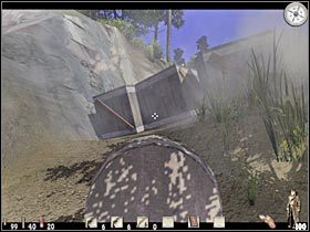 Wycofaj się teraz na bezpieczną odległość i strzel w beczkę, dzięki czemu doprowadzisz do ogromnej eksplozji (#1) i tym samym zniszczysz barykadę - Część druga (2) | Epizod VI | Call of Juarez - Call of Juarez - poradnik do gry