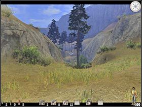 Jeśli ustawisz się w dobrym miejscu (#1), to będziesz mógł zlikwidować gostka patrolującego teren na dole, bez jednoczesnego alarmowania Indian stojących przy ognisku - Część druga (2) | Epizod VII | Call of Juarez - Call of Juarez - poradnik do gry