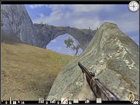 Będziesz musiał pozbyć się co najmniej dwóch gostków patrolujących teren na dole (#1), a także jednego snajpera, któremu miałeś się okazję przyjrzeć już nieco wcześniej - Część druga (3) | Epizod VII | Call of Juarez - Call of Juarez - poradnik do gry