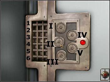 Biorąc powyższe pod uwagę, zakręć trzema kierownicami tak, by wszystkie pręty przesunęły się w prawo, odblokowując zamek w drzwiach - Korytarz wschodni | Piętro | Safecracker - Safecracker - poradnik do gry