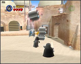 Ułóż 3 metalowe skrzynie w stos, a następnie wskocz po nich na daszek obok - Episode IV - Mos Eisley Spaceport | Freeplay Mode - LEGO Star Wars II: The Original Trilogy - poradnik do gry